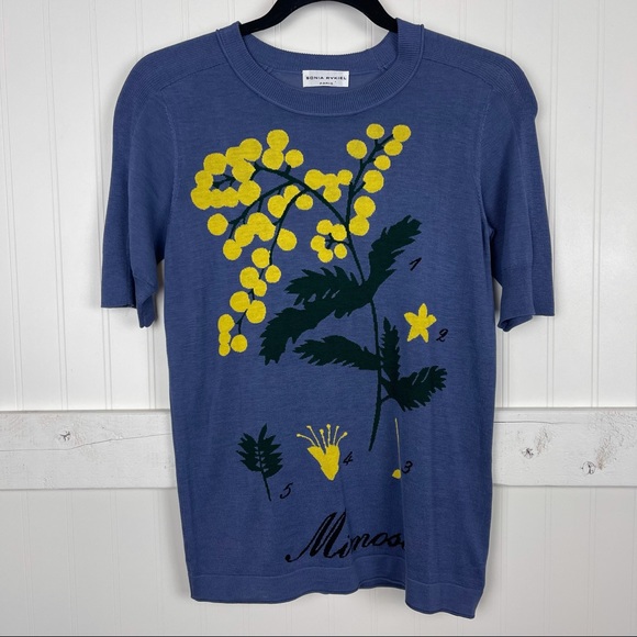 SONIA RYKIEL Intarsia Mimosa Short Sleeved Silk Blend Sweater - Picture 3 of 7